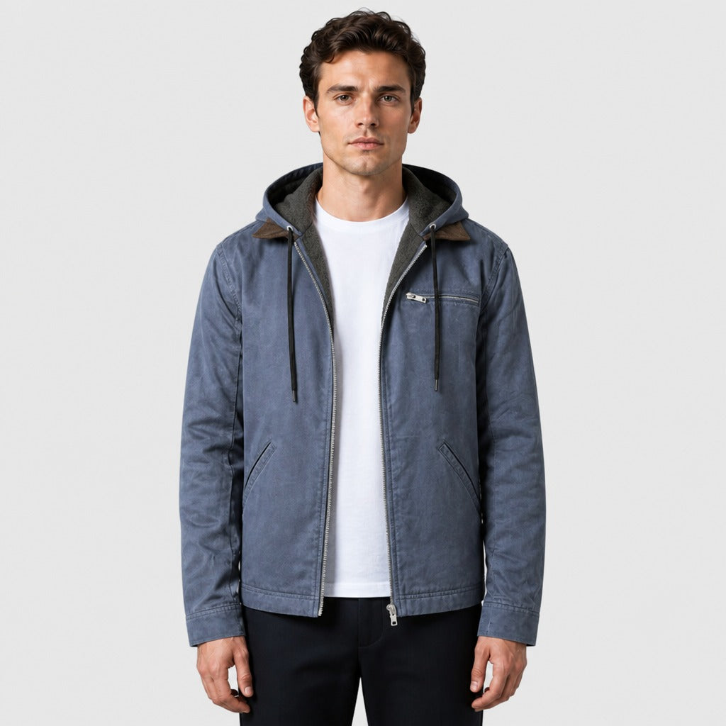 Men’s Oversized Hooded Funnel Neck Jacket Blue