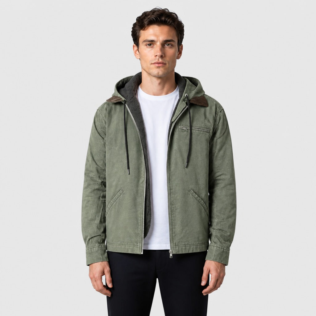 Men’s Oversized Hooded Funnel Neck Jacket Green