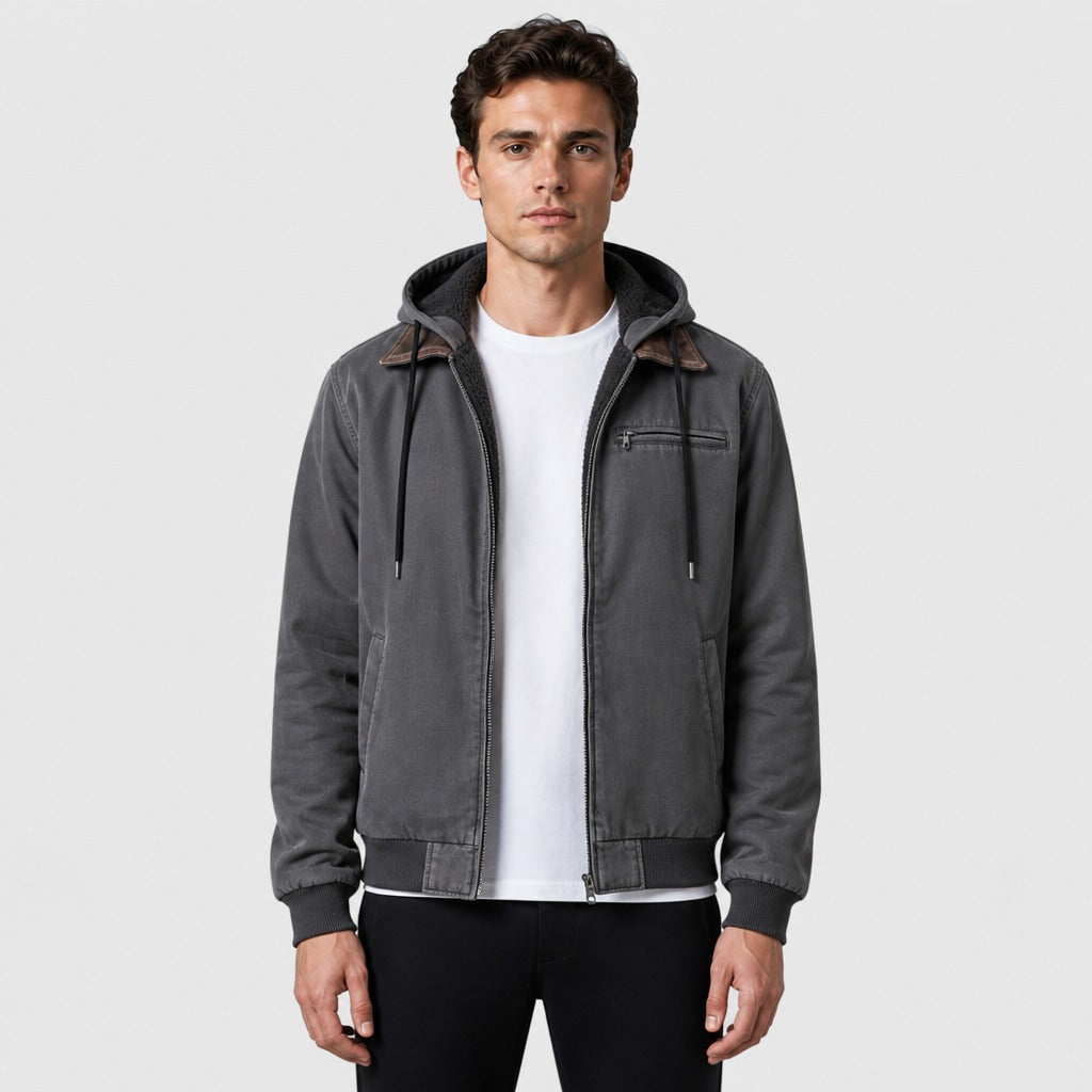 Men’s Oversized Hooded Funnel Neck Jacket Grey