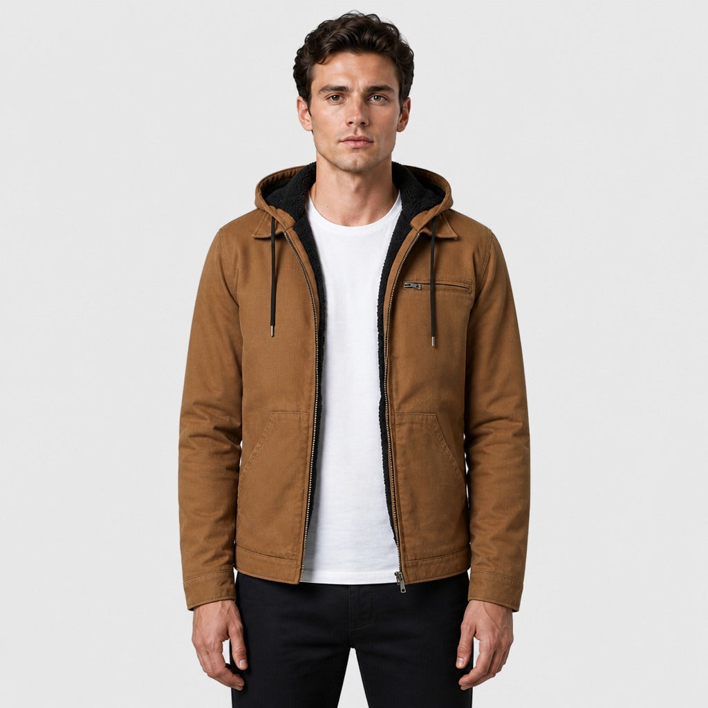 Men’s Oversized Hooded Zip Jacket Brown front