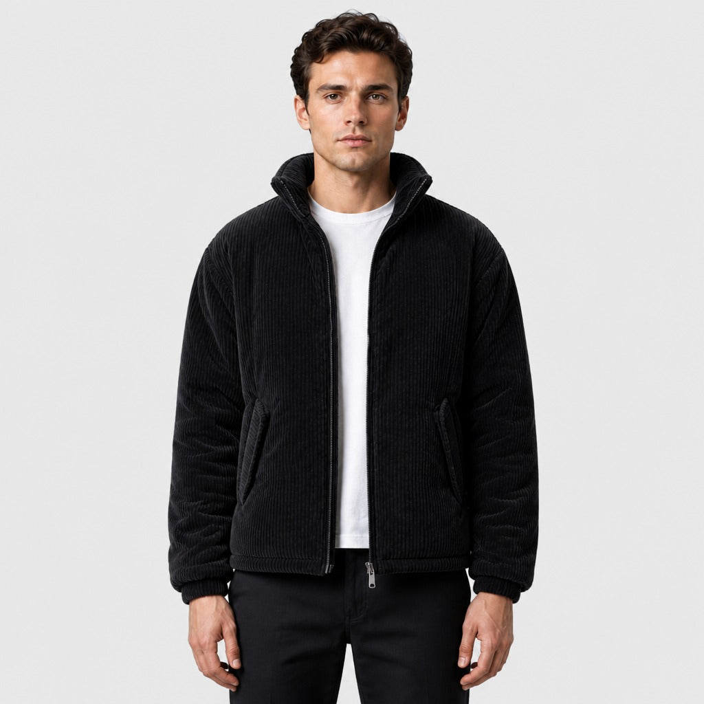 Men’s Padded Zip-Up Jacket with Collar Black front