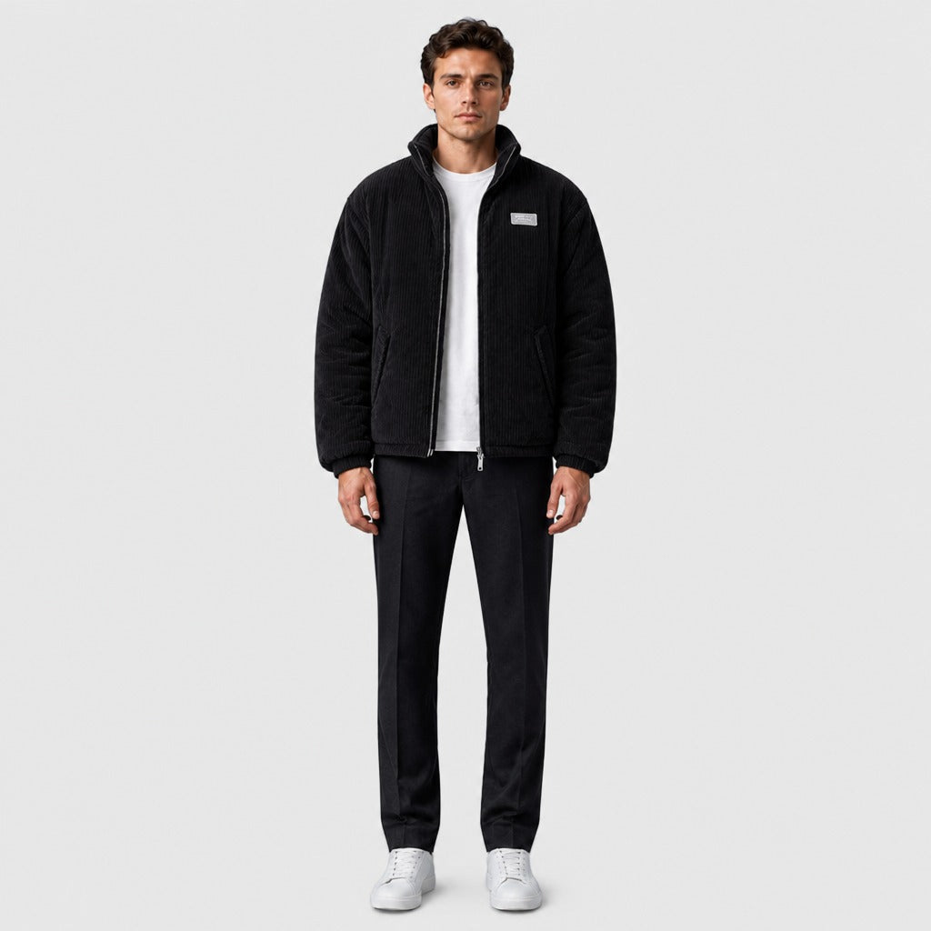 Men’s Padded Zip-Up Jacket with Collar Black full length