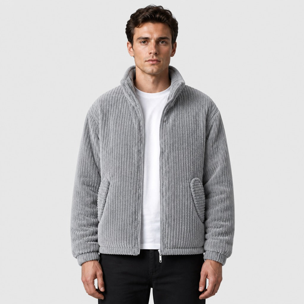 Men’s Padded Zip-Up Jacket with Collar Grey