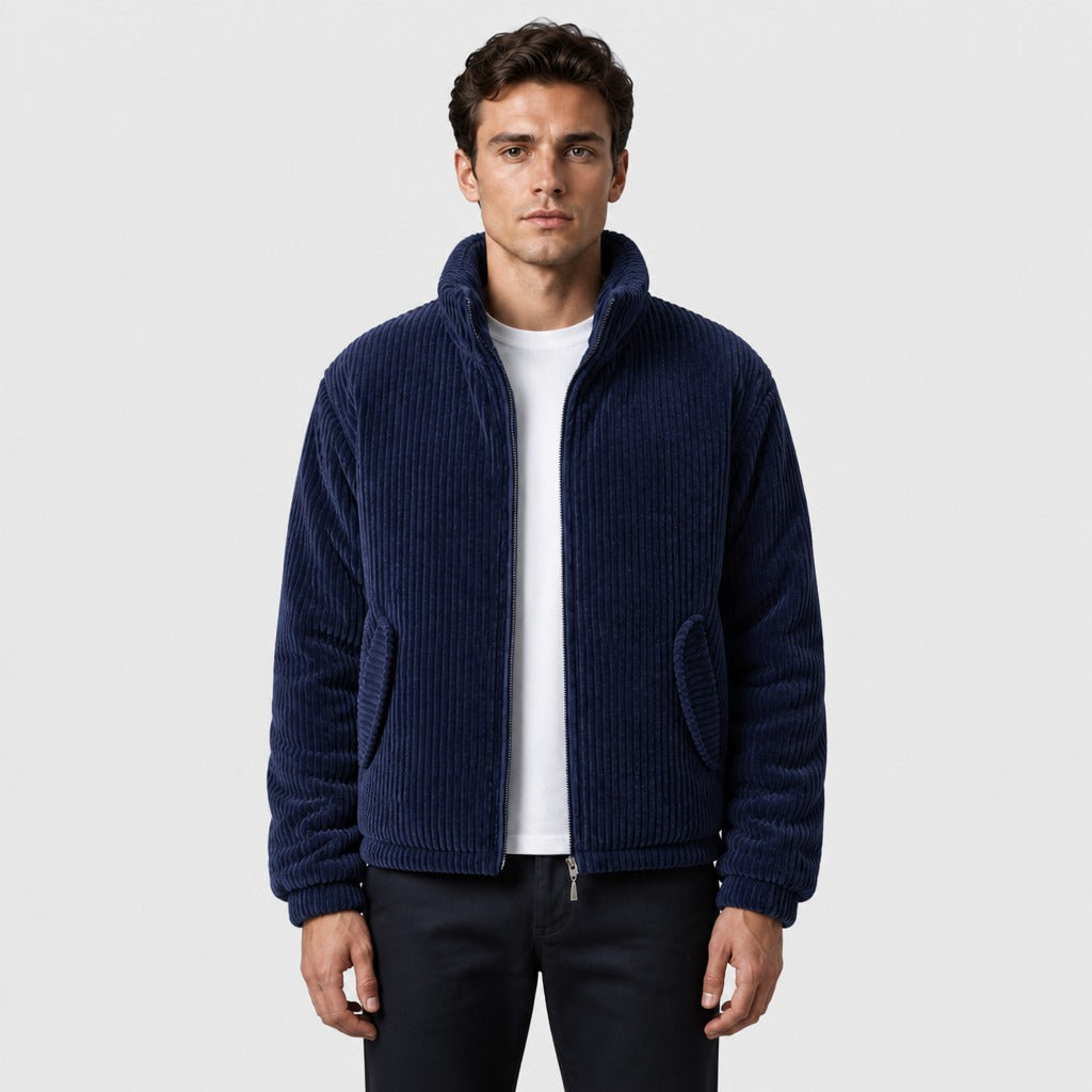 Men’s Padded Zip-Up Jacket with Collar Blue