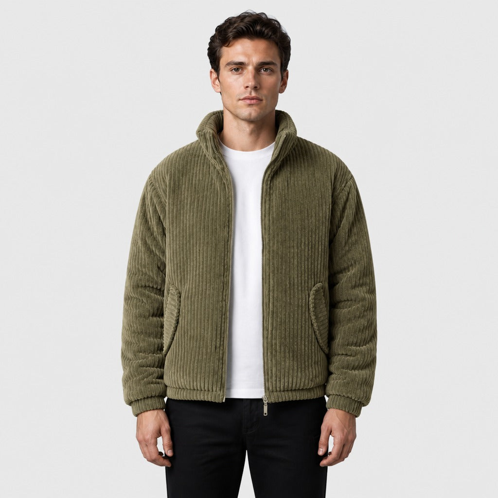 Men’s Padded Zip-Up Jacket with Collar Olive Green