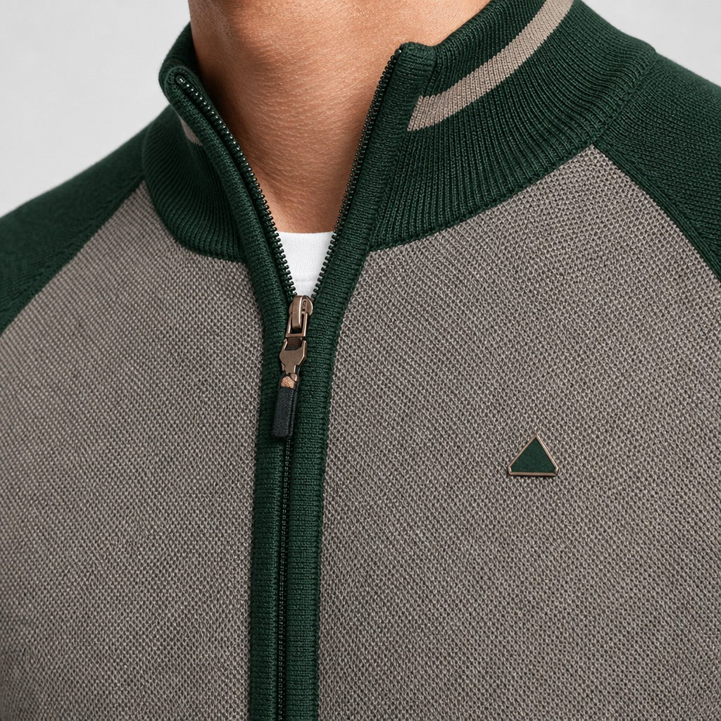 Men’s Patchwork Square Collar Zip Cardigan detail