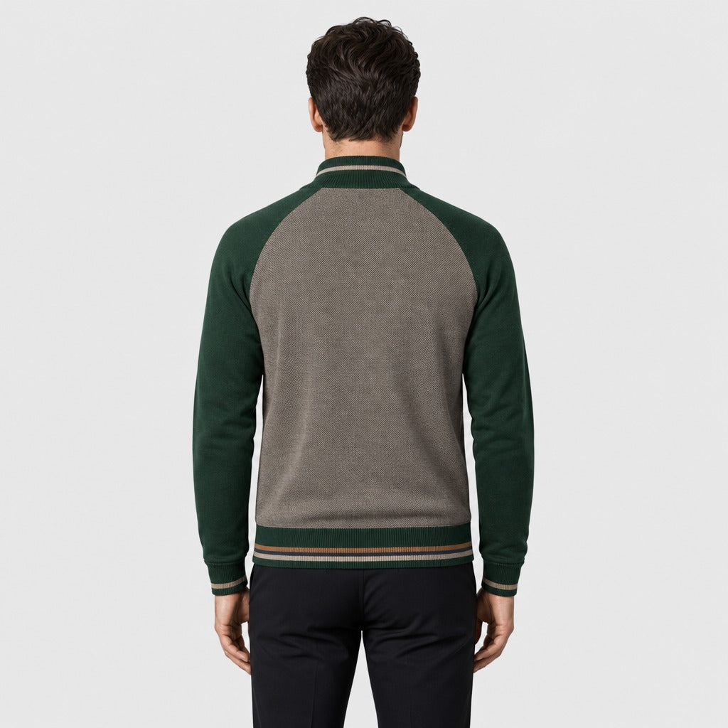 Men’s Patchwork Square Collar Zip Cardigan Green back