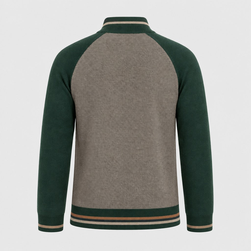 Men’s Patchwork Square Collar Zip Cardigan Green product back