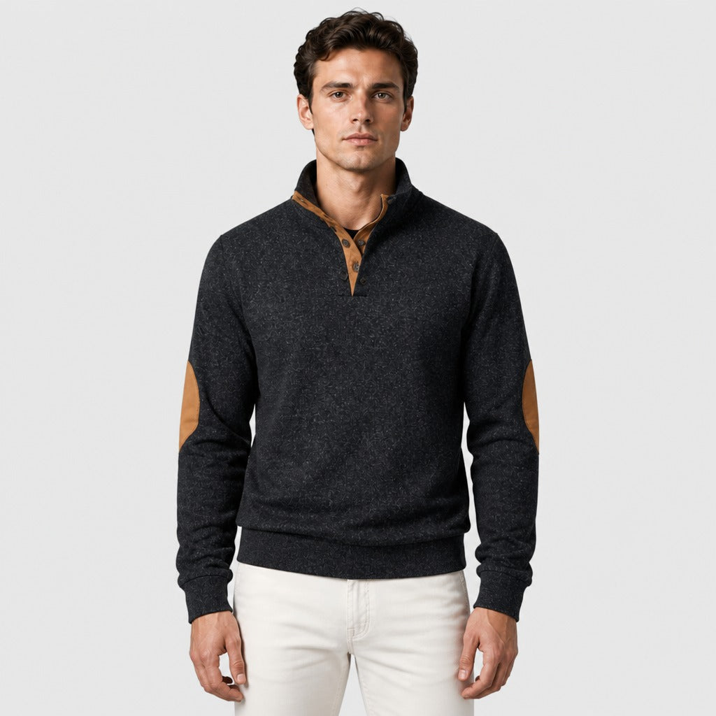 Men’s Patchwork Stand Collar Sweatshirt Black front