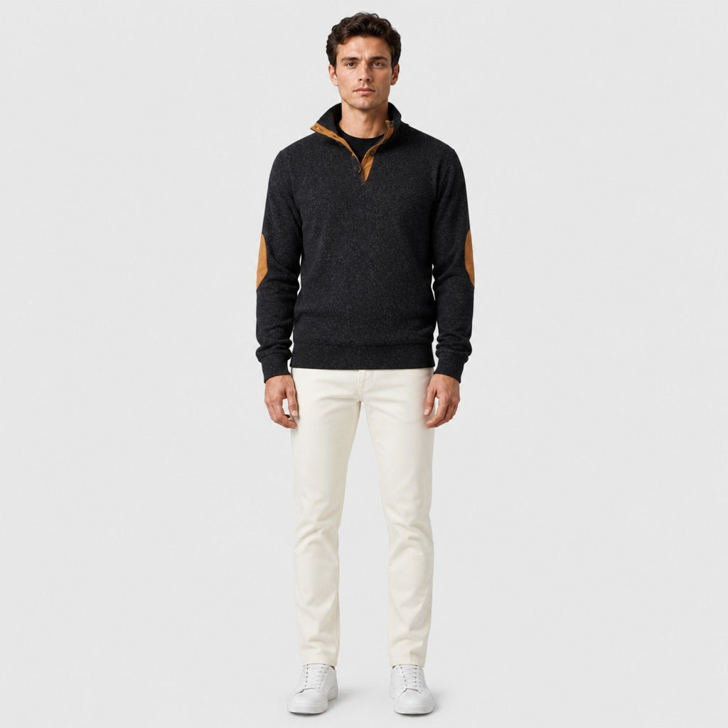 Men’s Patchwork Stand Collar Sweatshirt Black full length