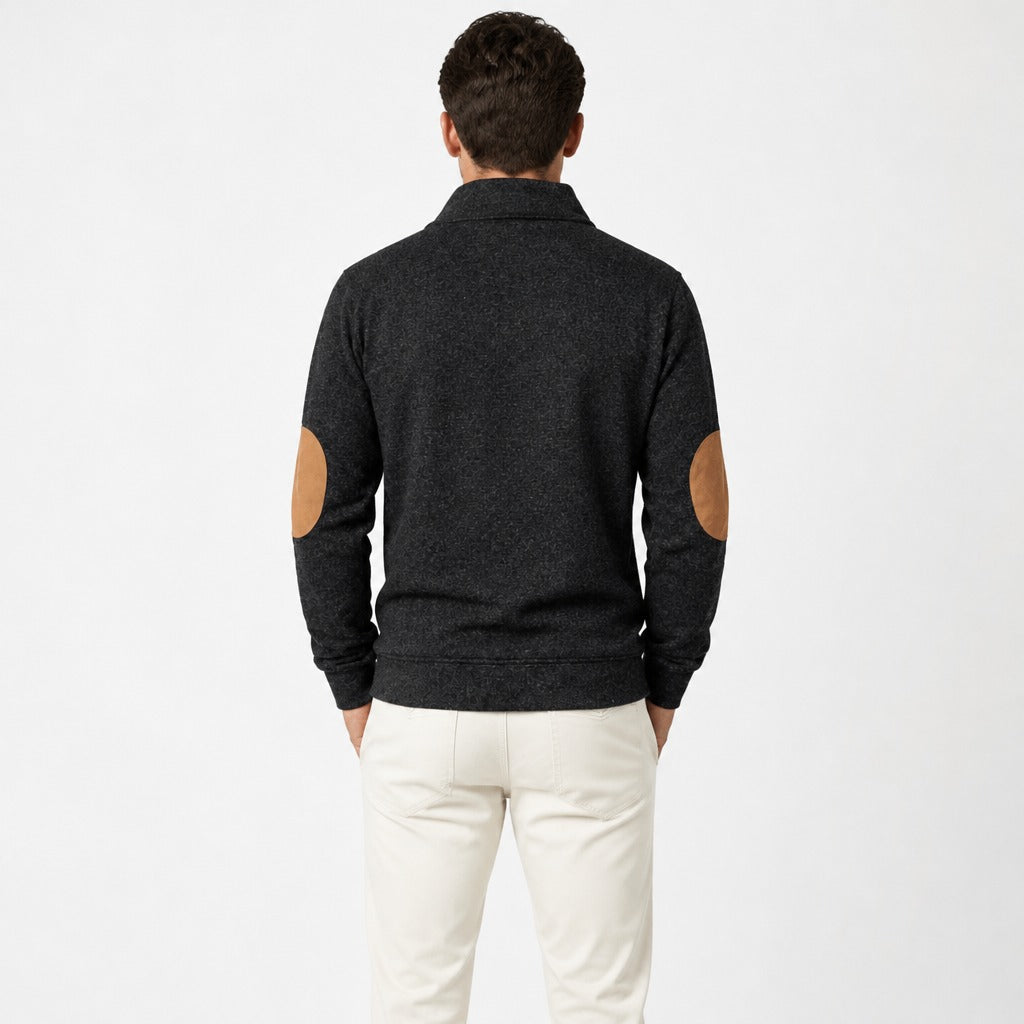 Men’s Patchwork Stand Collar Sweatshirt Black back