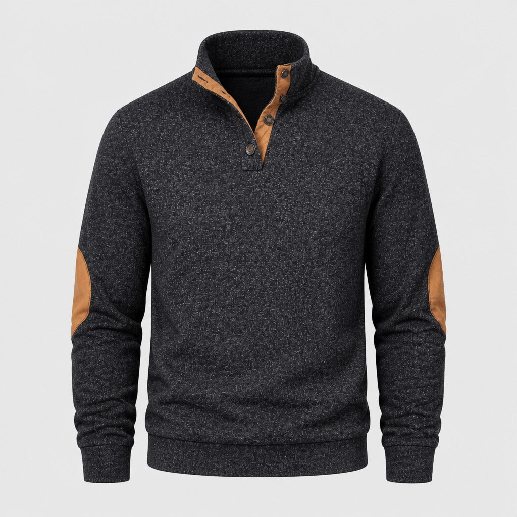 Men’s Patchwork Stand Collar Sweatshirt Black product front