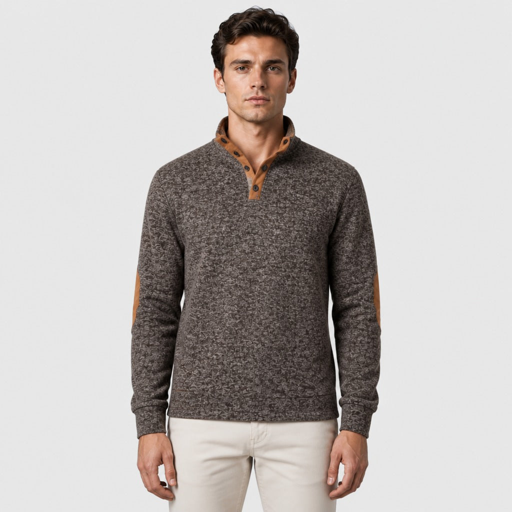 Men’s Patchwork Stand Collar Sweatshirt Brown
