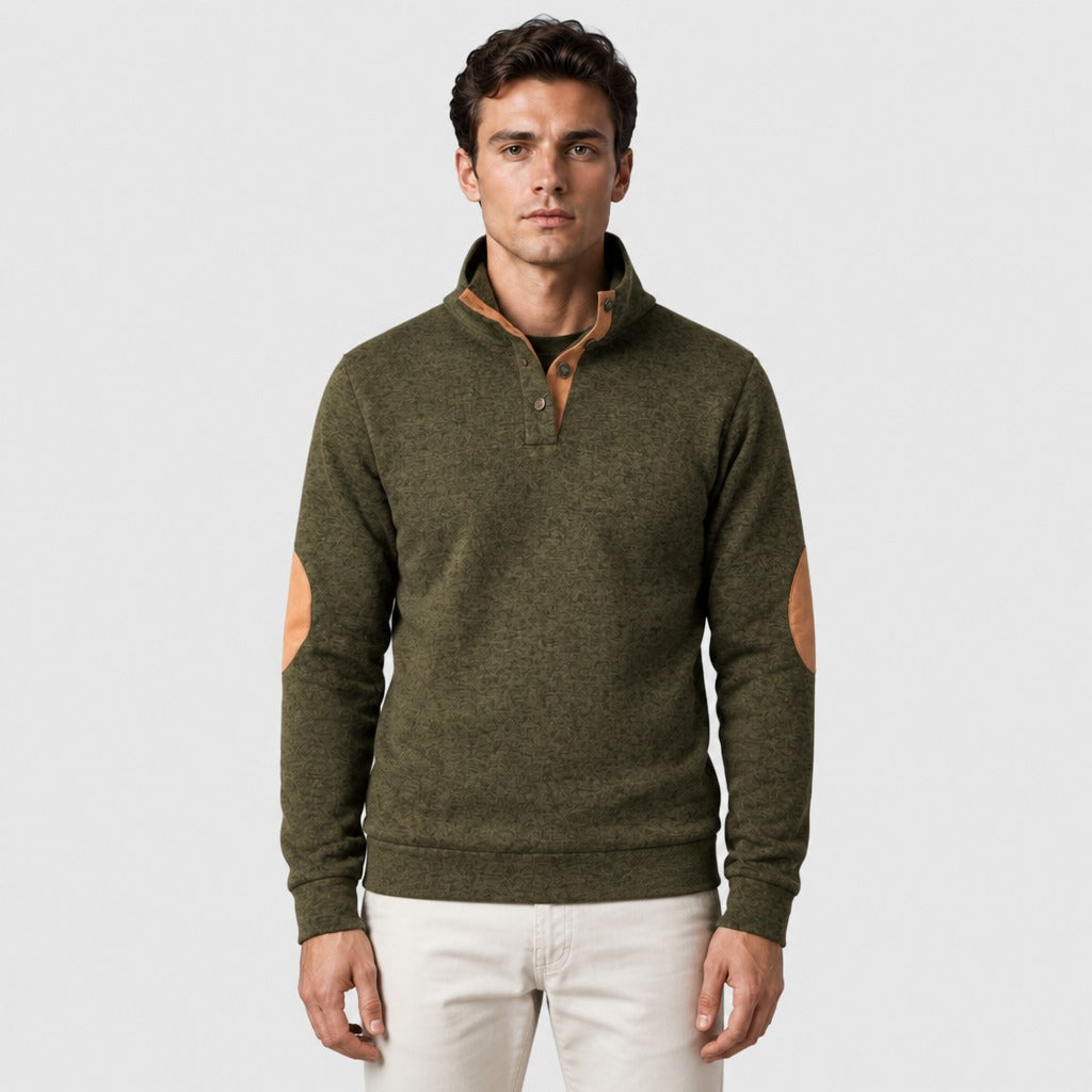Men’s Patchwork Stand Collar Sweatshirt Green
