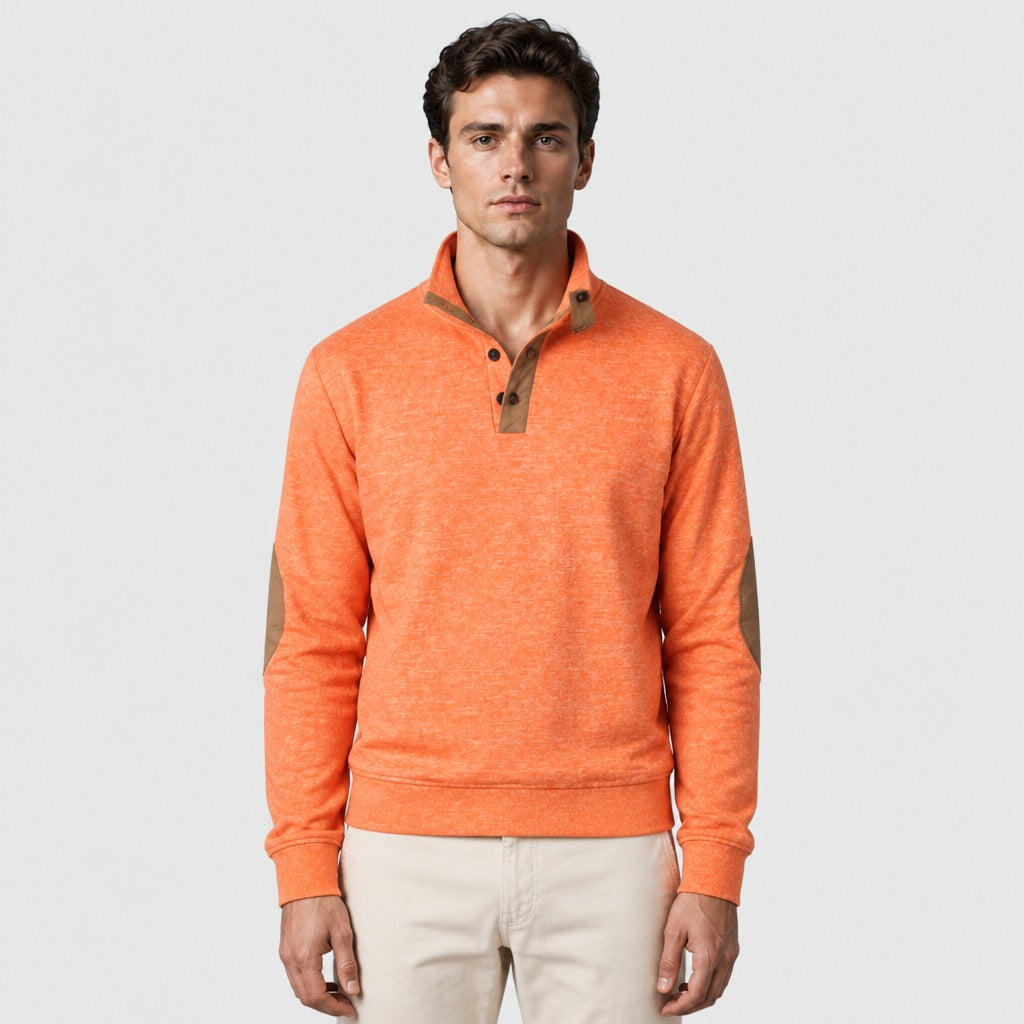 Men’s Patchwork Stand Collar Sweatshirt Orange