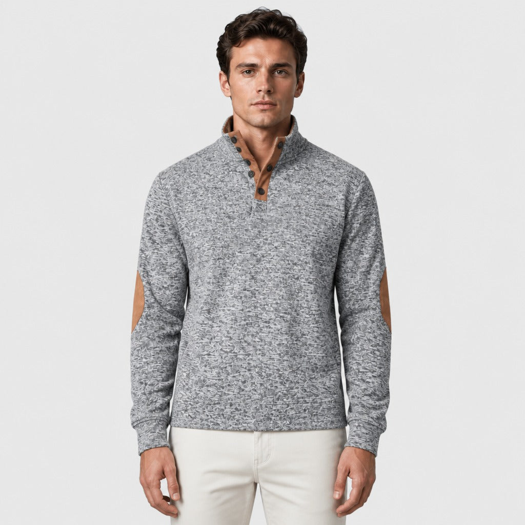 Men’s Patchwork Stand Collar Sweatshirt Grey