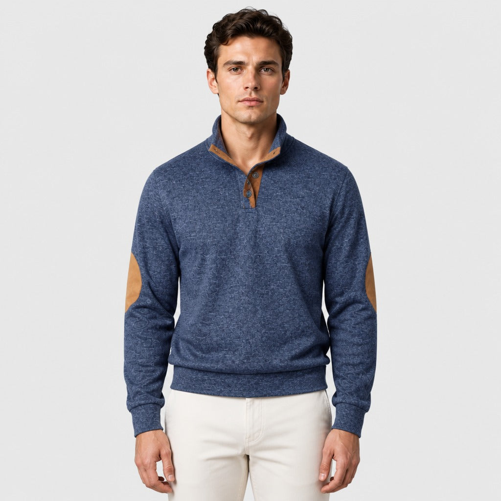 Men’s Patchwork Stand Collar Sweatshirt Navy Blue