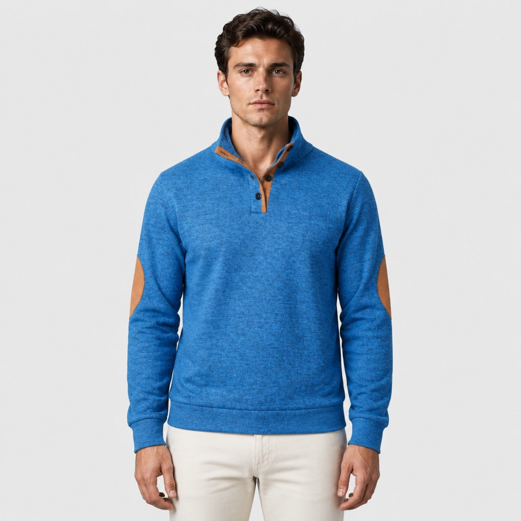 Men’s Patchwork Stand Collar Sweatshirt Blue