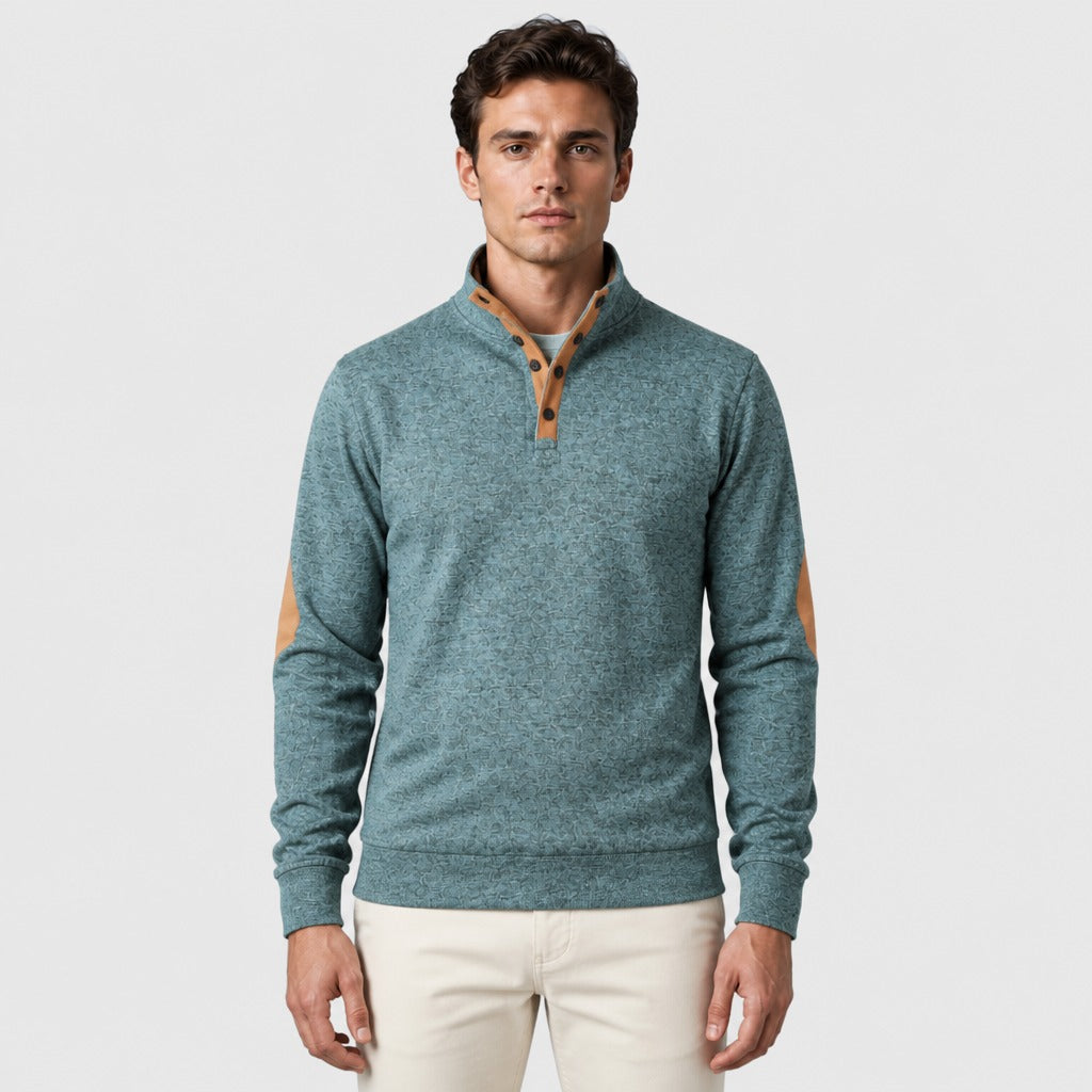 Men’s Patchwork Stand Collar Sweatshirt Denim Blue