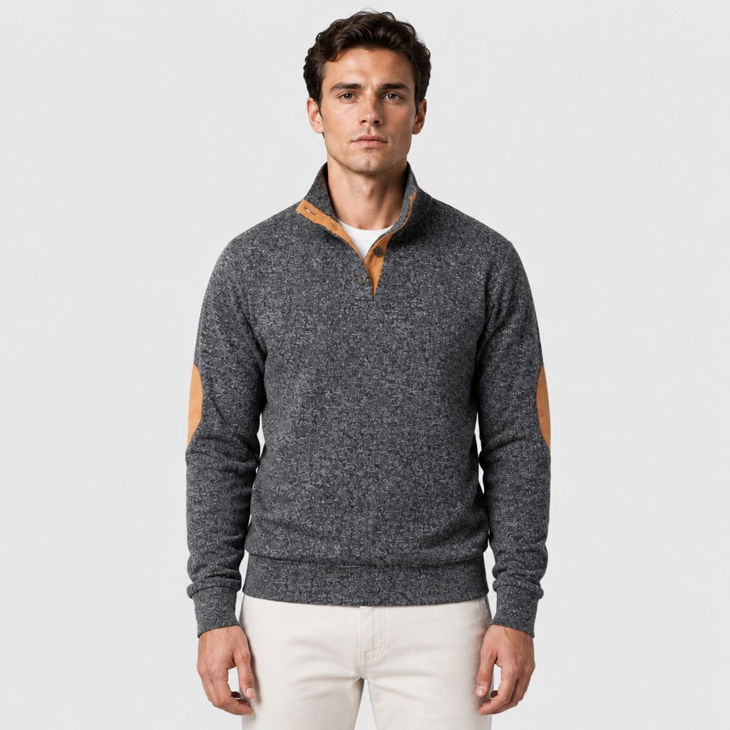Men’s Patchwork Stand Collar Sweatshirt Dark Grey