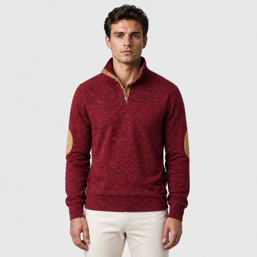 Men’s Patchwork Stand Collar Sweatshirt Red