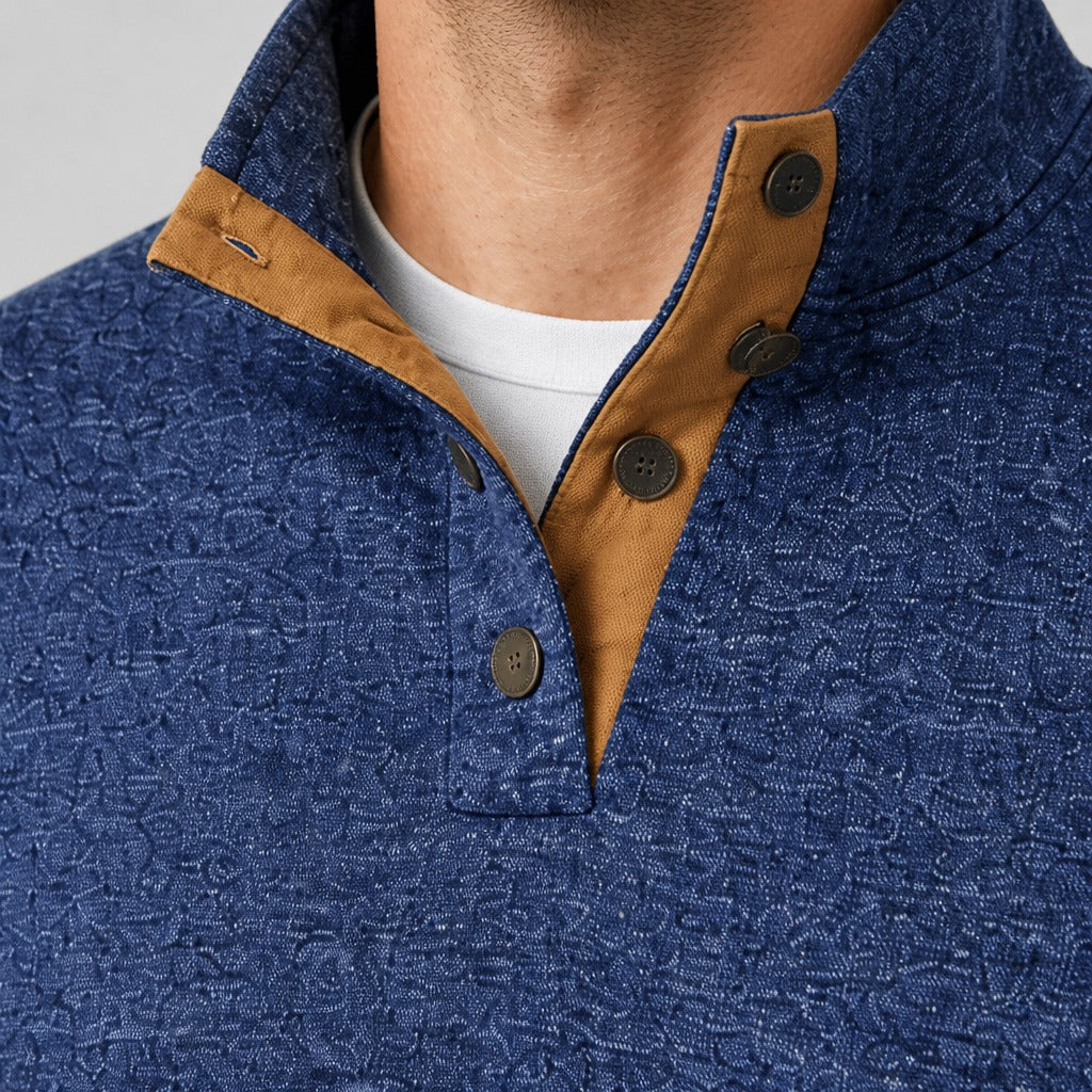 Men’s Patchwork Sweatshirt with Button Collar detail