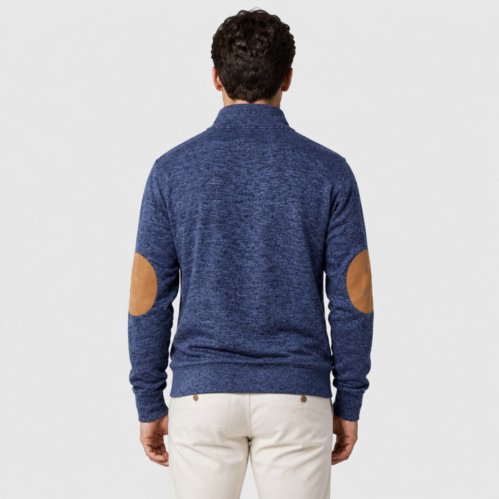 Men’s Patchwork Sweatshirt with Button Collar Navy Blue back