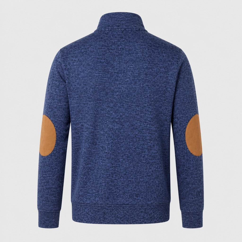 Men’s Patchwork Sweatshirt with Button Collar Navy Blue product back