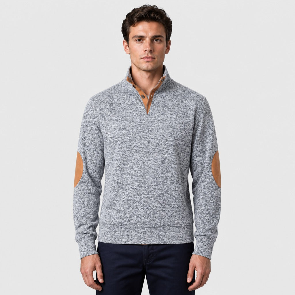 Men’s Patchwork Sweatshirt with Button Collar Light Grey