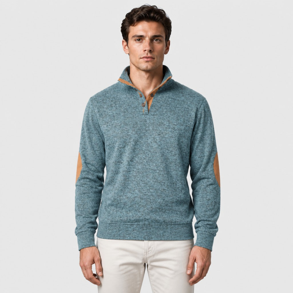Men’s Patchwork Sweatshirt with Button Collar Green