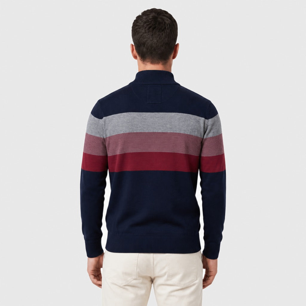 Men’s Patchwork Zip-Up Knit Jumper Navy Blue back