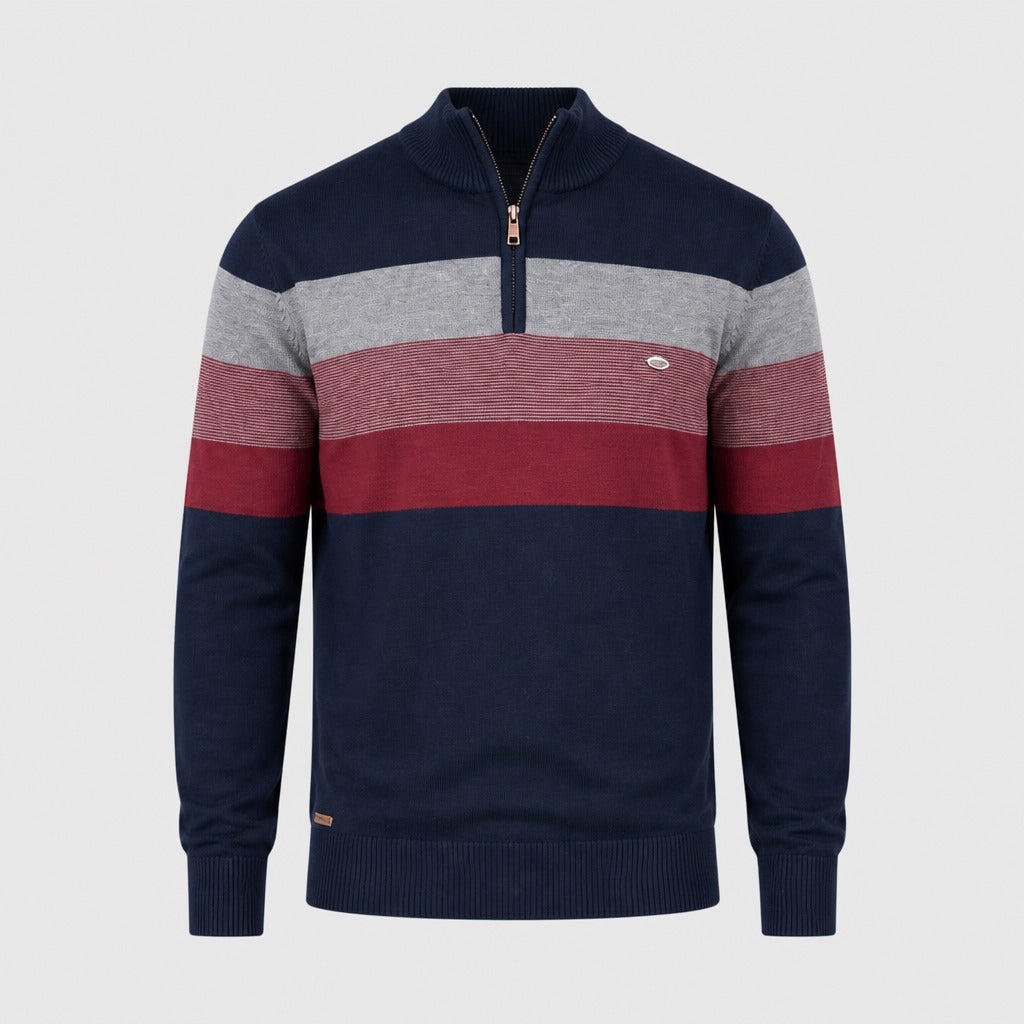 Men’s Patchwork Zip-Up Knit Jumper Navy Blue product front