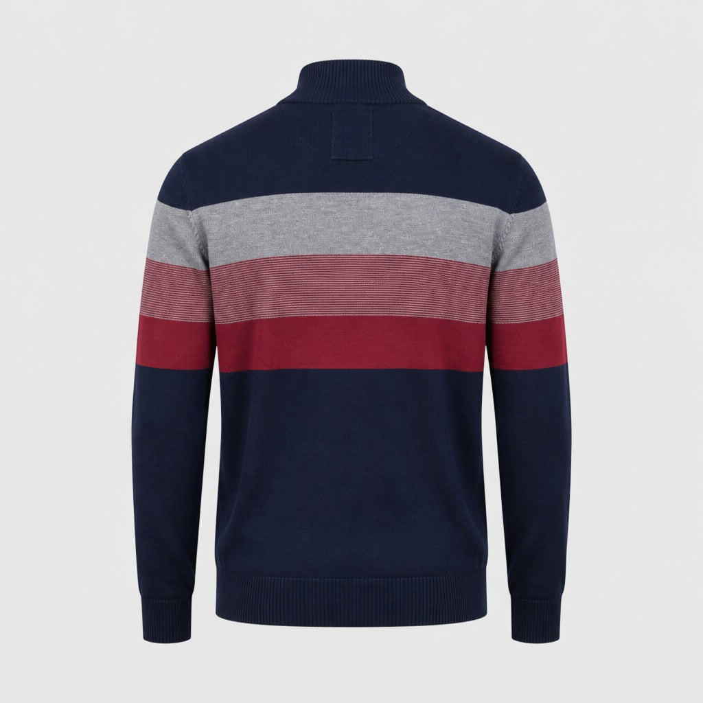 Men’s Patchwork Zip-Up Knit Jumper Navy Blue product back