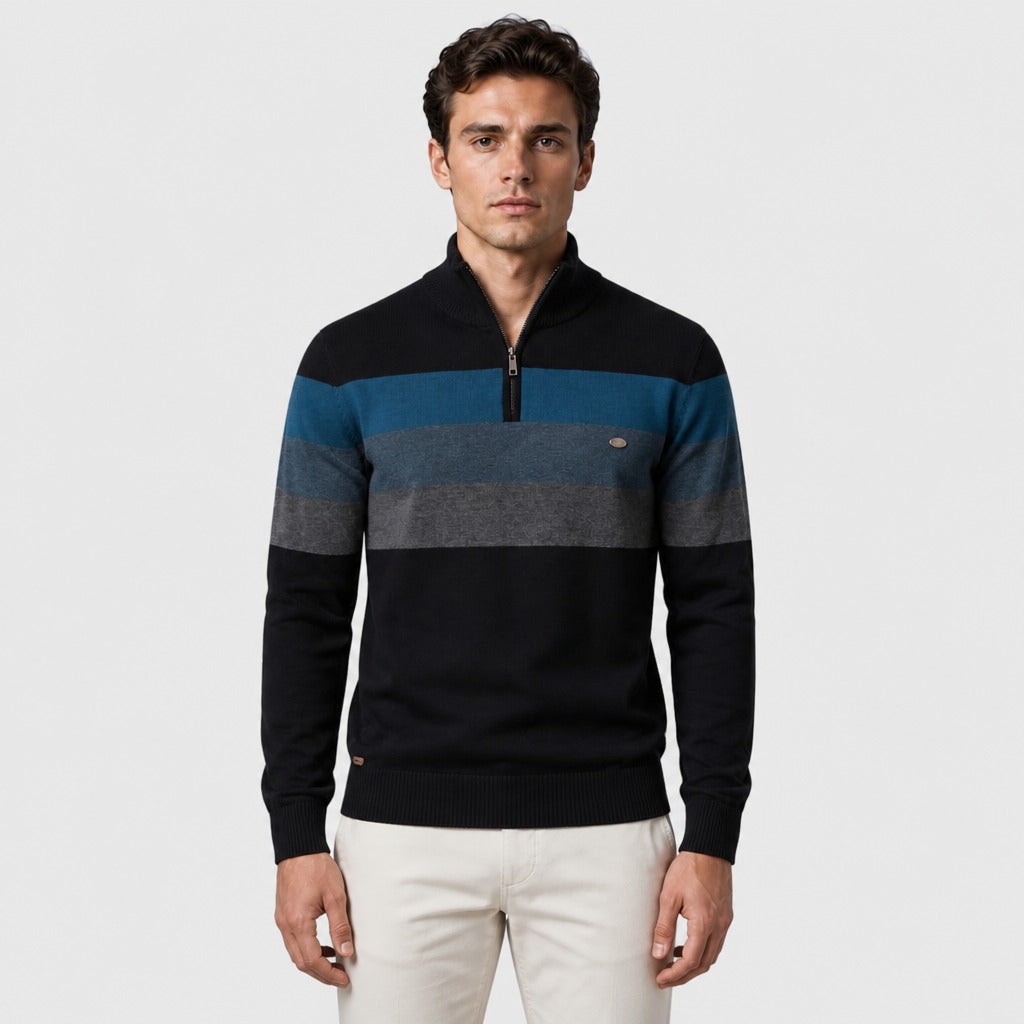 Men’s Patchwork Zip-Up Knit Jumper Black