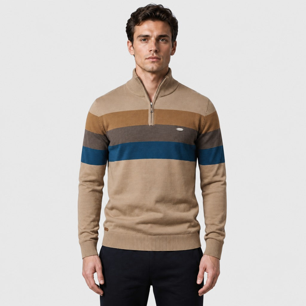Men’s Patchwork Zip-Up Knit Jumper Khaki