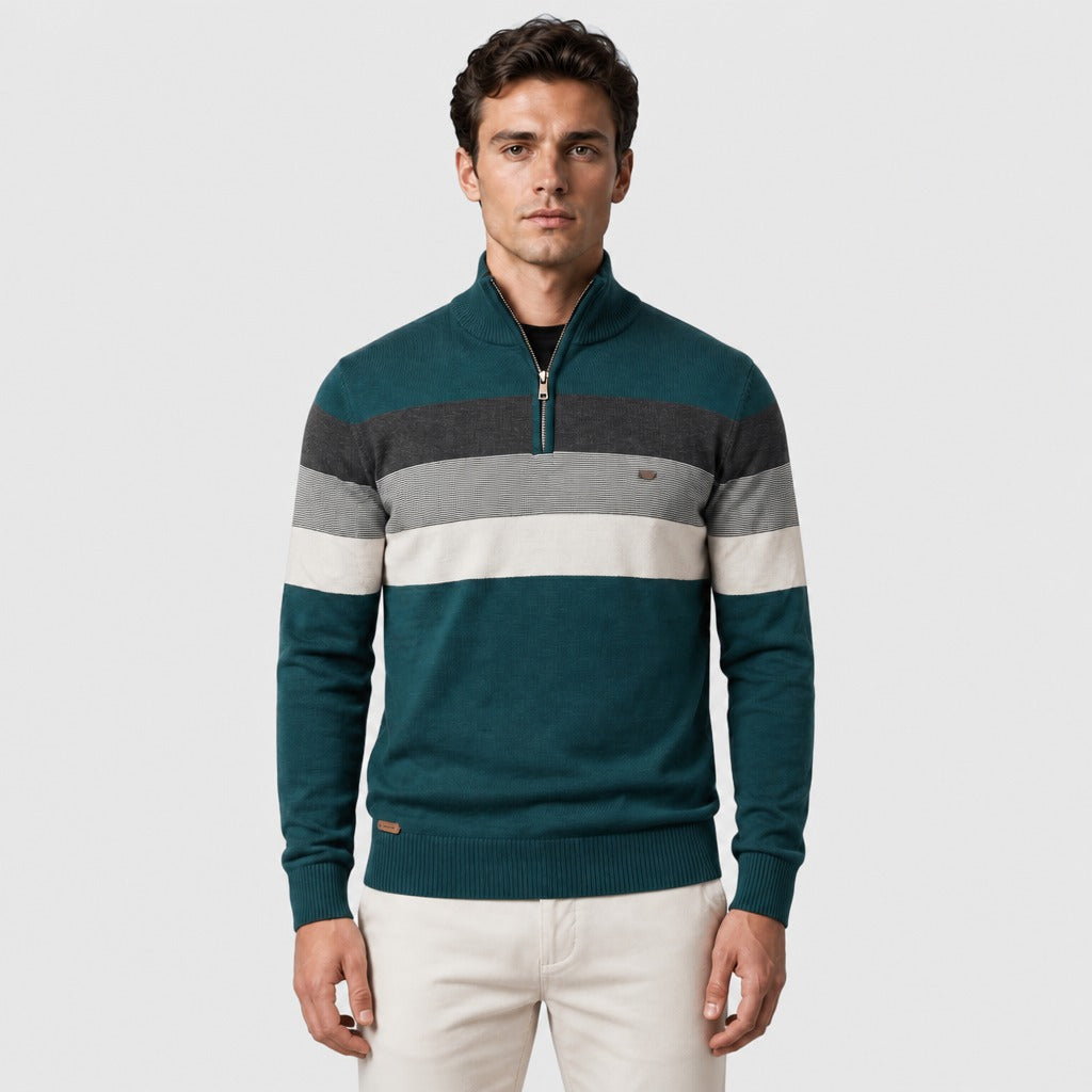 Men’s Patchwork Zip-Up Knit Jumper Green