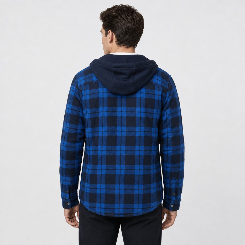 Men’s Plaid Jacket with Detachable Hood Black/Blue back