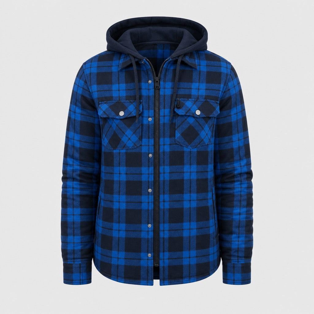 Men’s Plaid Jacket with Detachable Hood Black/Blue product front