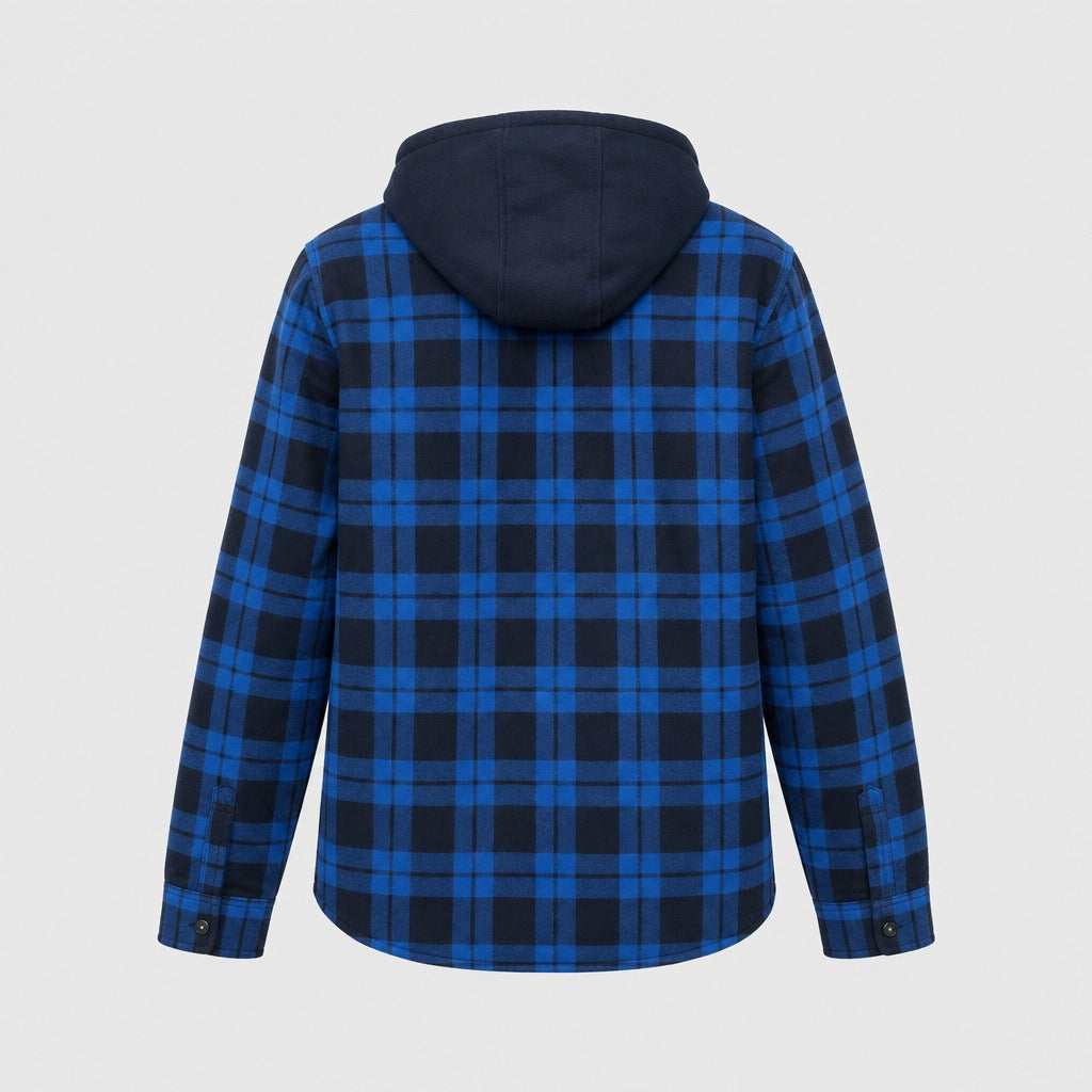 Men’s Plaid Jacket with Detachable Hood Black/Blue product back