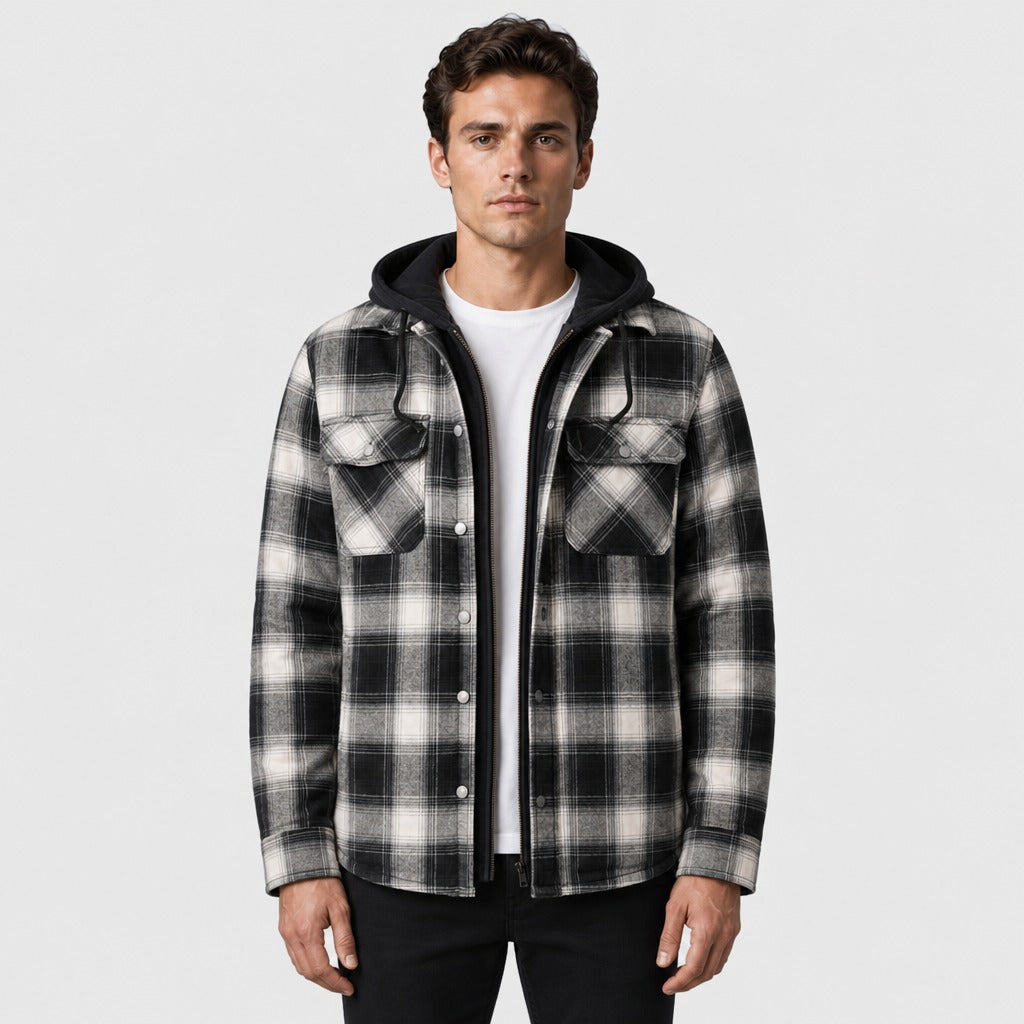 Men’s Plaid Jacket with Detachable Hood White/Black