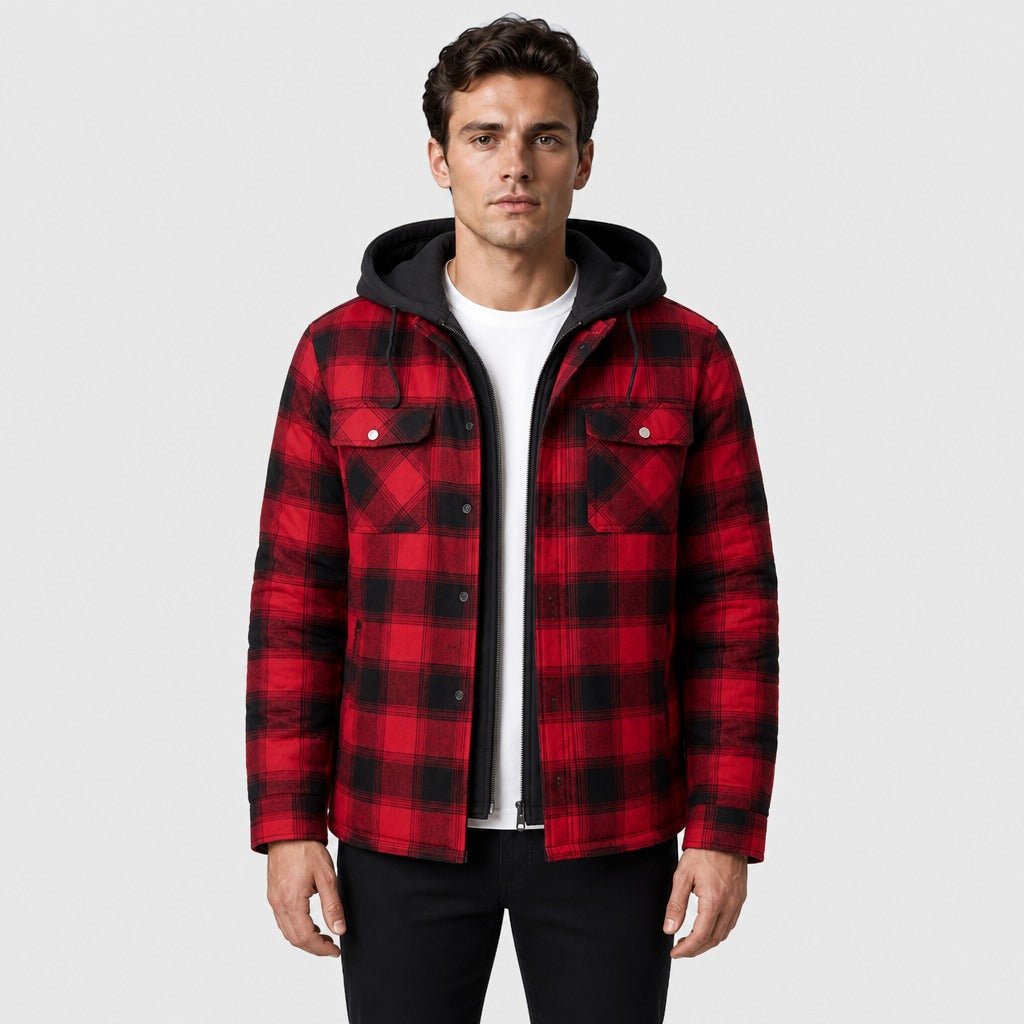 Men’s Plaid Jacket with Detachable Hood Red/Black
