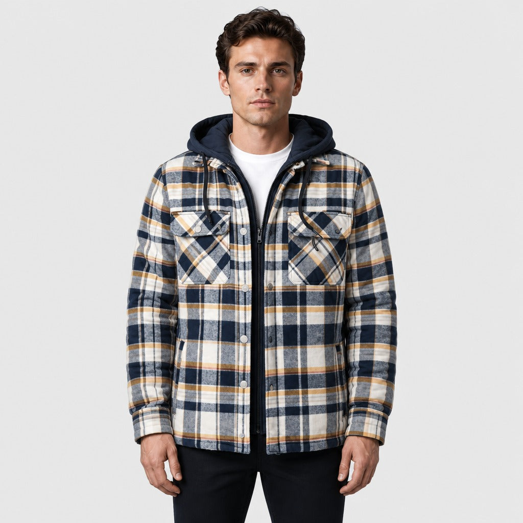 Men’s Plaid Jacket with Detachable Hood White/Yellow