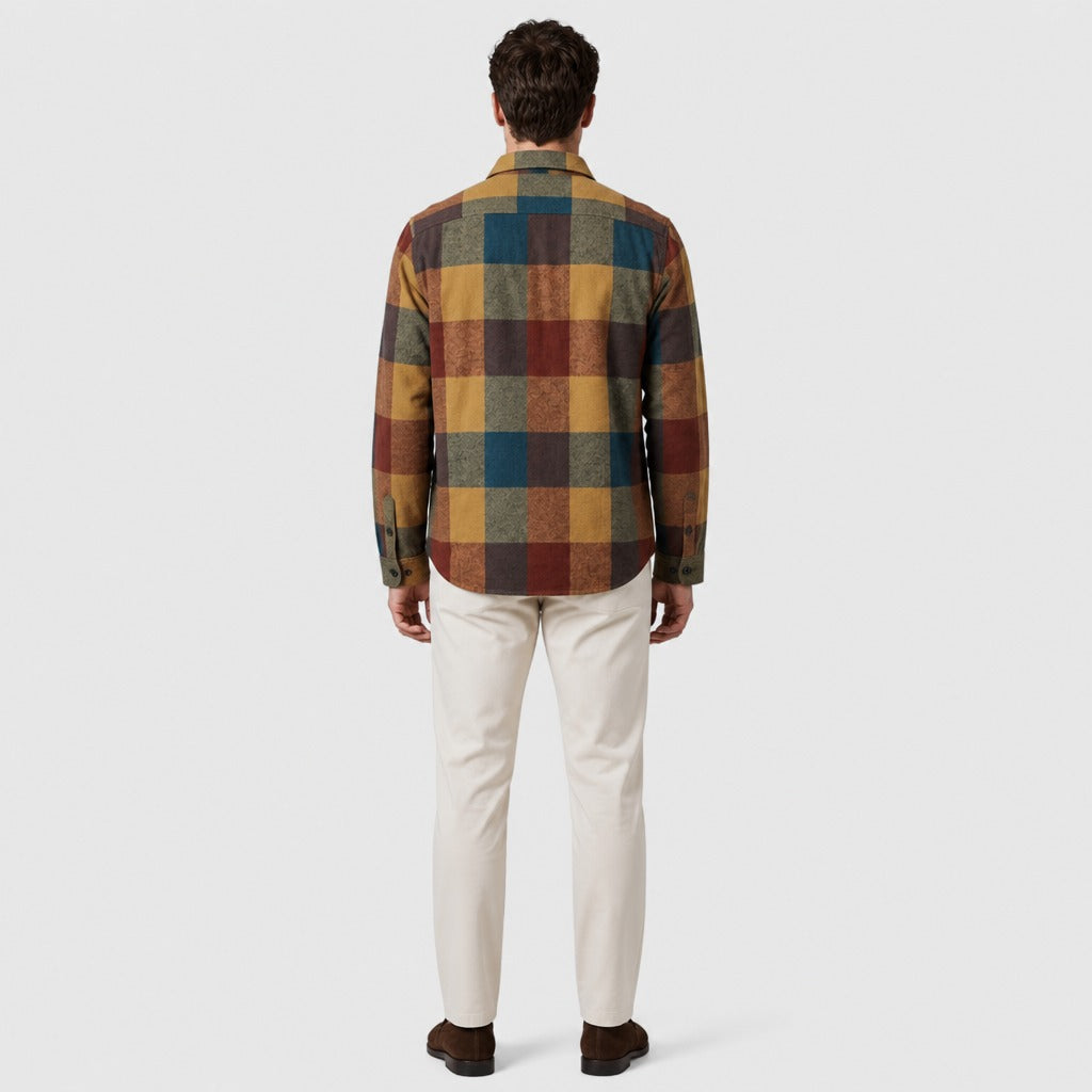 Men’s Plaid Zip-Up Overshirt back