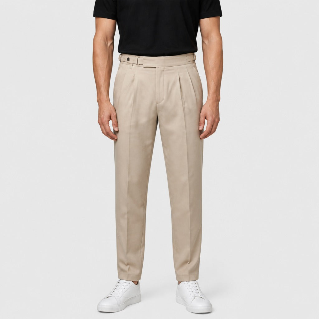 Men’s Pleated Suit Trousers Beige front