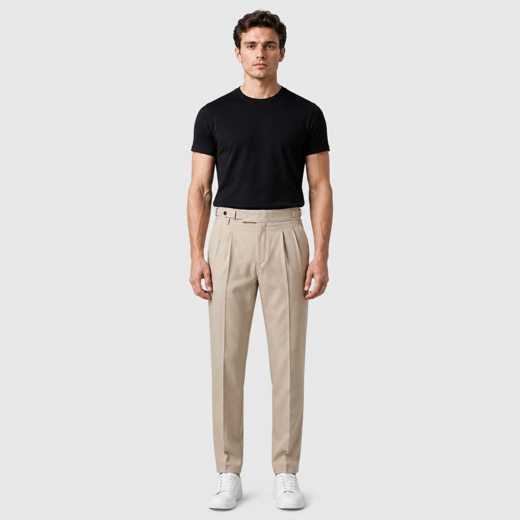 Men’s Pleated Suit Trousers Beige full length
