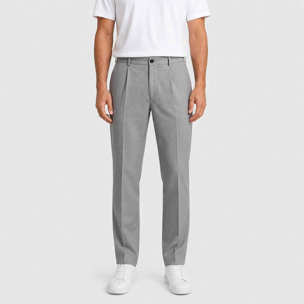 Men’s Pleated Trousers with Zip Pocket Grey front