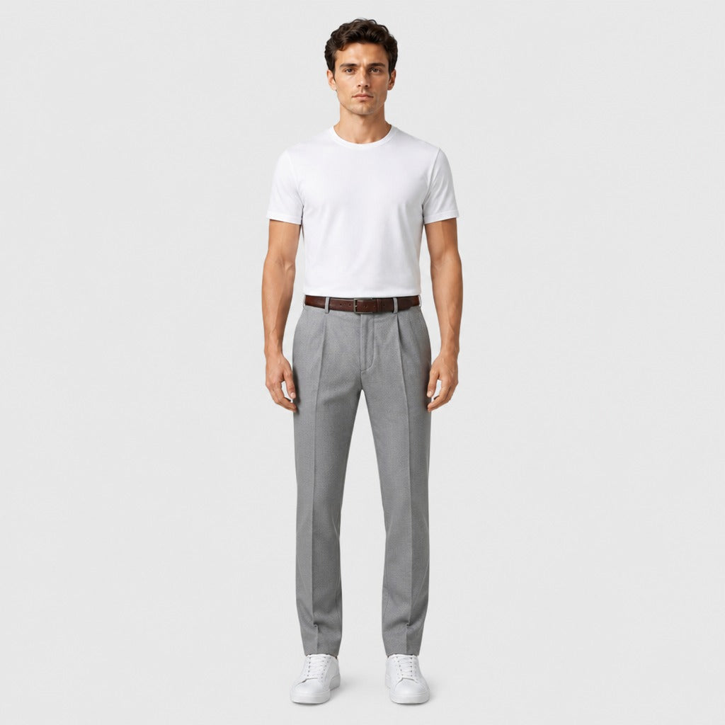 Men’s Pleated Trousers with Zip Pocket Grey full length