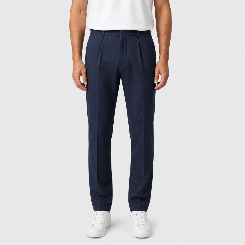 Men’s Pleated Trousers with Zip Pocket Navy Blue