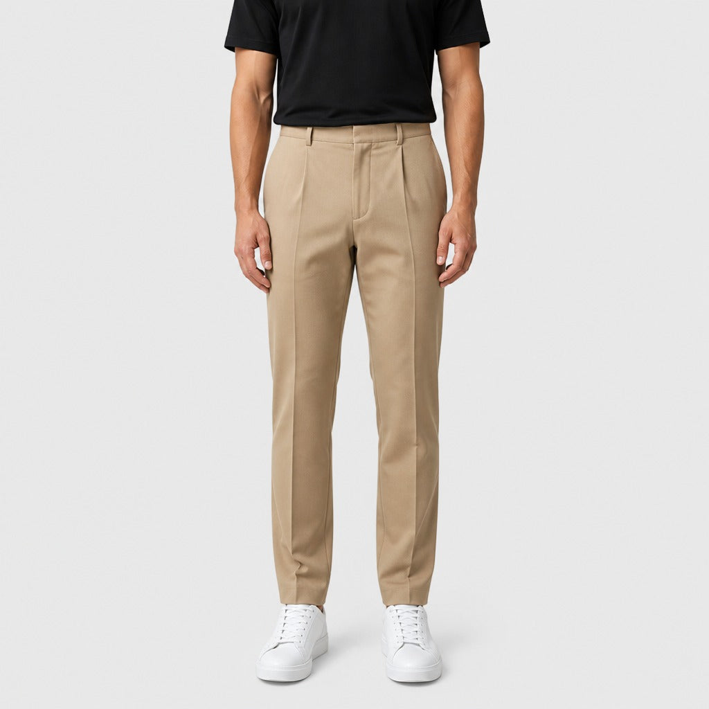 Men’s Pleated Trousers with Zip Pocket Beige