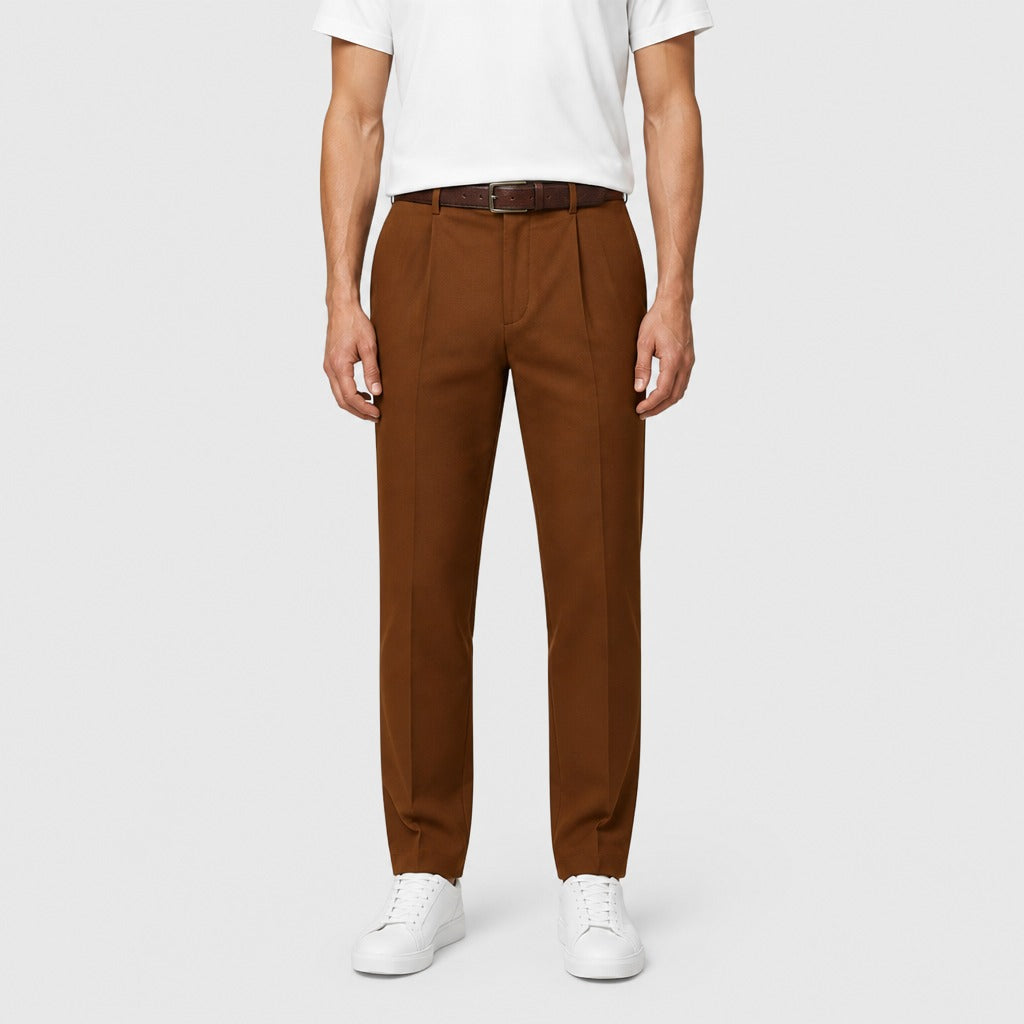 Men’s Pleated Trousers with Zip Pocket Brown